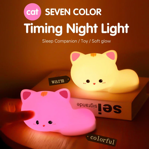 GLOWVIBE Cute Cat Silicone Nightlight Flaps Color-Changing Decorative Room Lights