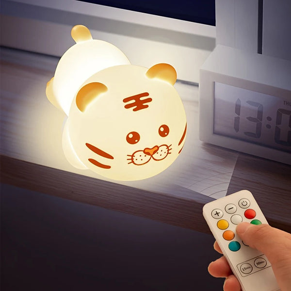 GLOWVIBE Tiger Night Light, Remote Control Silicone Lamp, Baby Sleeping Gift